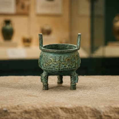 Vintage Bronze Tripod Incense Burner Bowl with Censer Ring