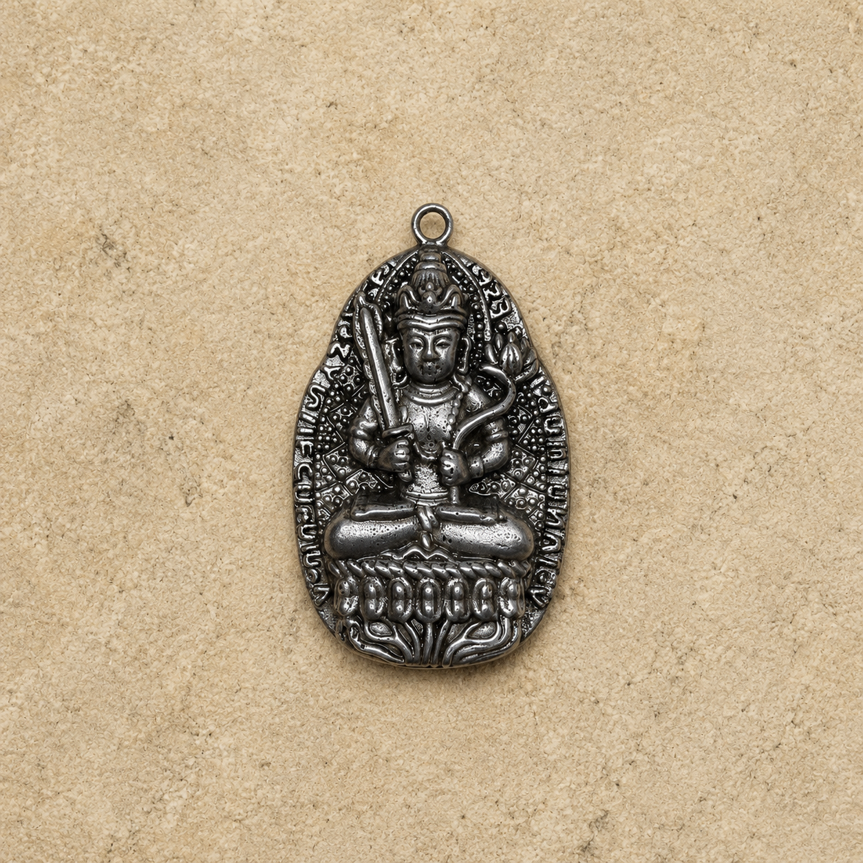 Tibetan Silver Guanyin Pendant | Buddha Amulet Charm