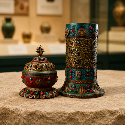Eight Treasures Bronze Incense Burner Inlaid Stones