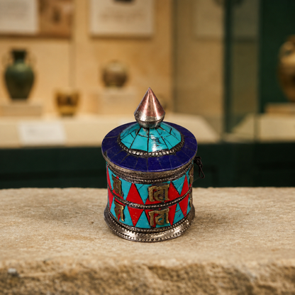 Turquoise-Inlaid Prayer Wheel, Copper Ritual Decor