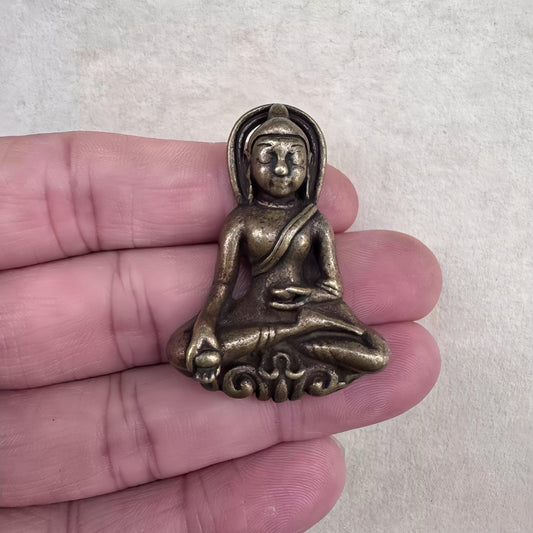 Vintage Style Tibetan Brass Shakyamuni Buddha Pendant Thokcha Amulet Meditation Necklace Charm