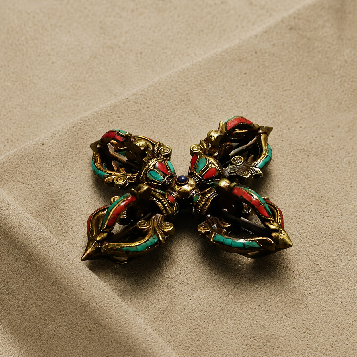 Turquoise-Inlaid Copper Ritual Accent