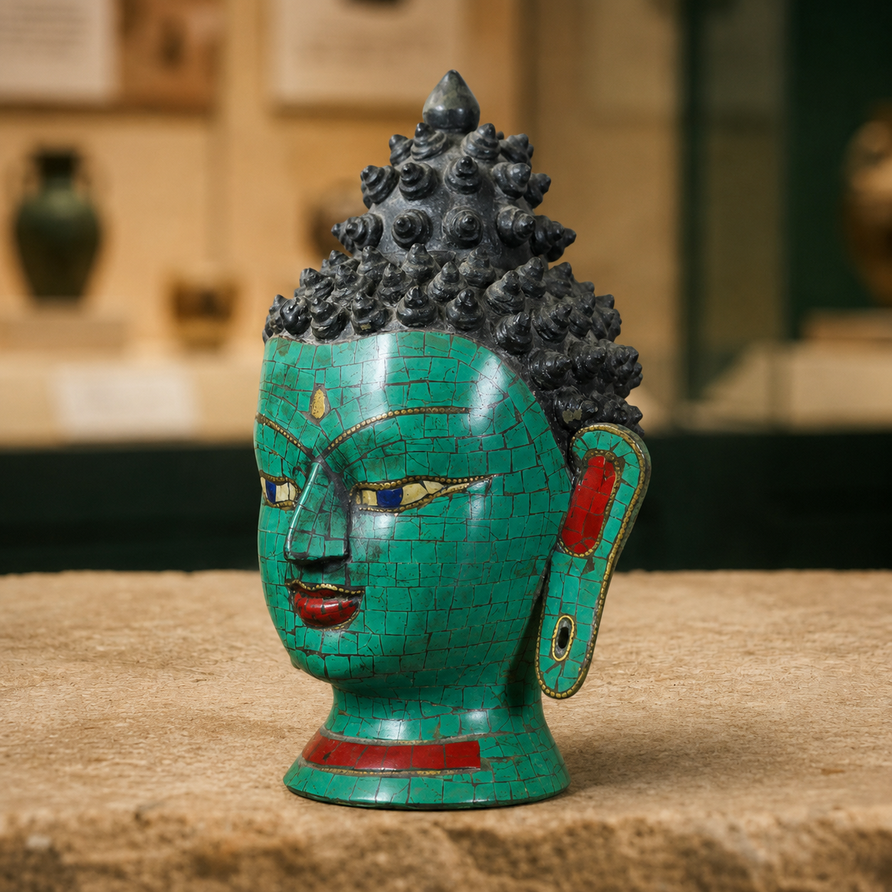Inlaid Brass Buddha Head | Tibetan Shakyamuni Statue