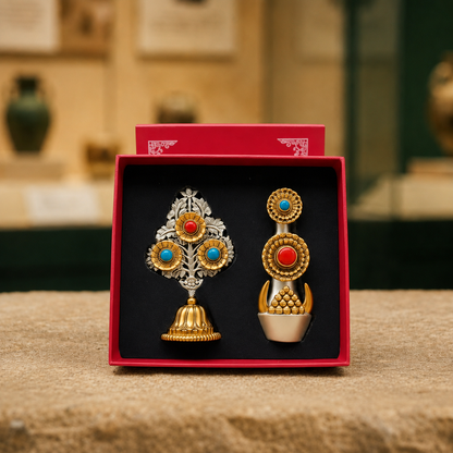 Gilt Inlaid Altar Set | Tibetan Wishing Tree Pillar