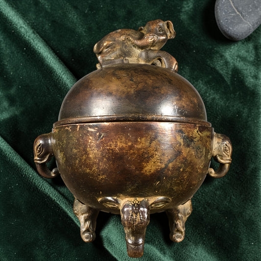Tibetan Copper Elephant Incense Burner for Altar Display