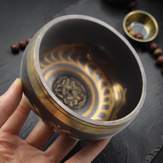 Tibetan Copper Mantra Singing Bowl detail view 1