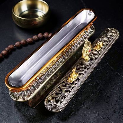 Close detail of Tibetan Brass Double Deer Incense Burner