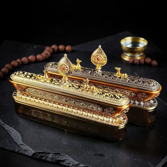 Closer view of Tibetan Brass Double Deer Incense Burner
