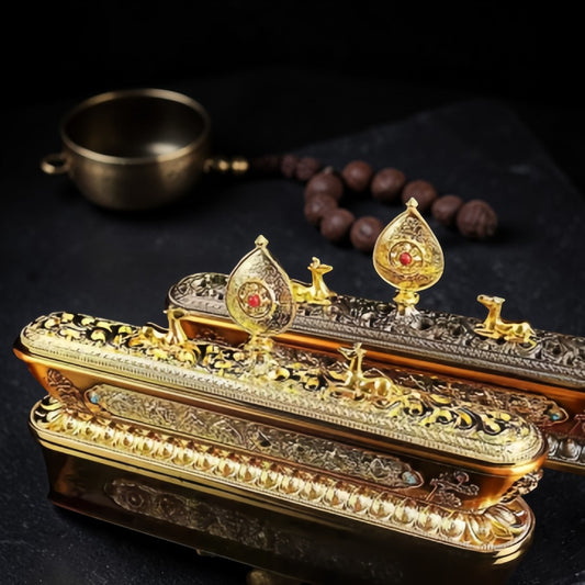 Main view of Tibetan Brass Double Deer Incense Burner