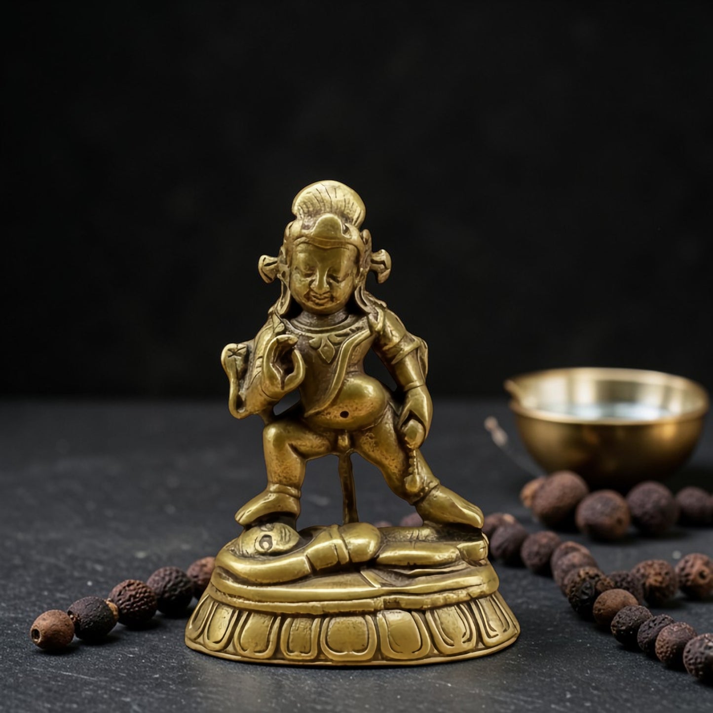 Tibetan Brass Jambhala Buddha Statue - Small Altar Decor for