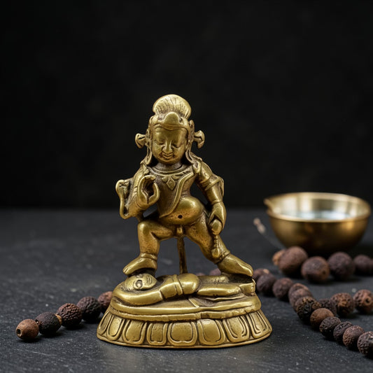 Tibetan Brass Jambhala Buddha Statue - Small Altar Decor for