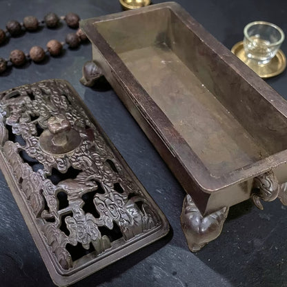 Close-up detail of Tibetan Brass Incense Burner, Hand-Scale