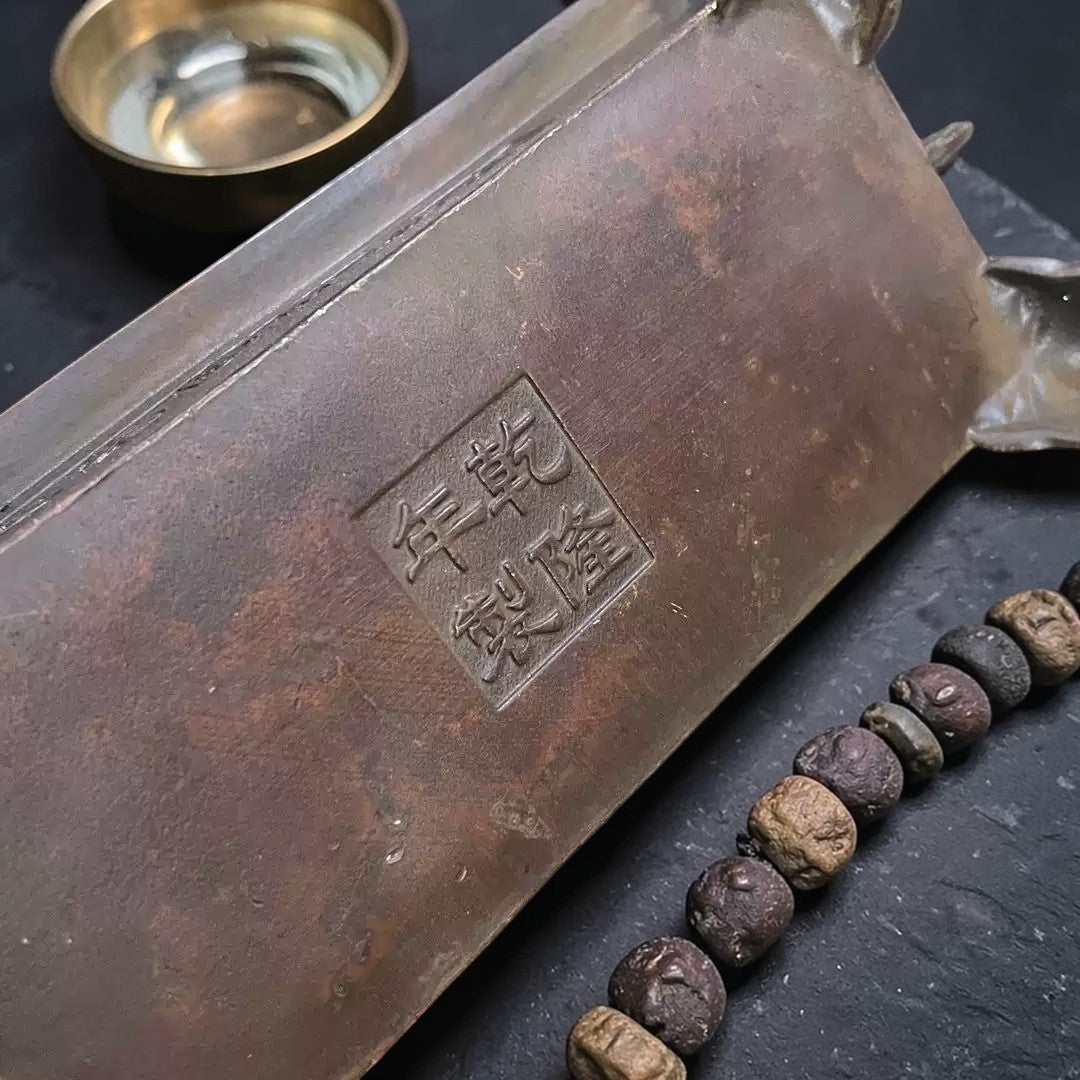 Close-up detail of Tibetan Brass Incense Burner, Hand-Scale