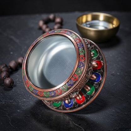 Close detail of Tibetan Brass Eight Auspicious Symbols Incense Burner