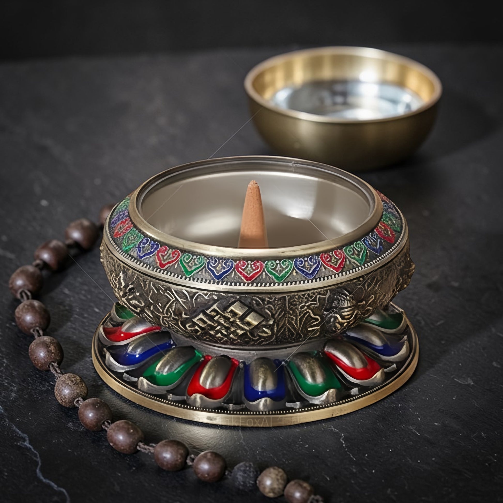 Main view of Tibetan Brass Eight Auspicious Symbols Incense Burner