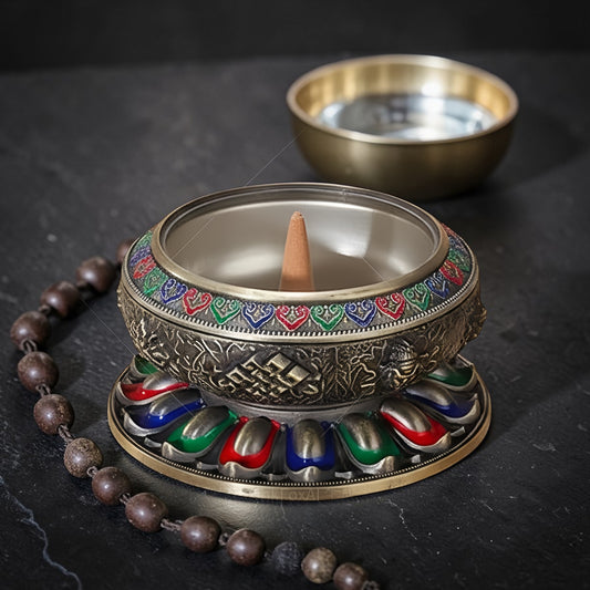 Main view of Tibetan Brass Eight Auspicious Symbols Incense Burner