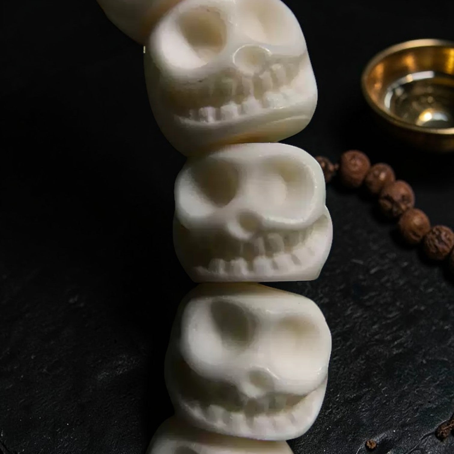 Close-up detail of Tibetan Brass Amulet Pendant - 7 in
