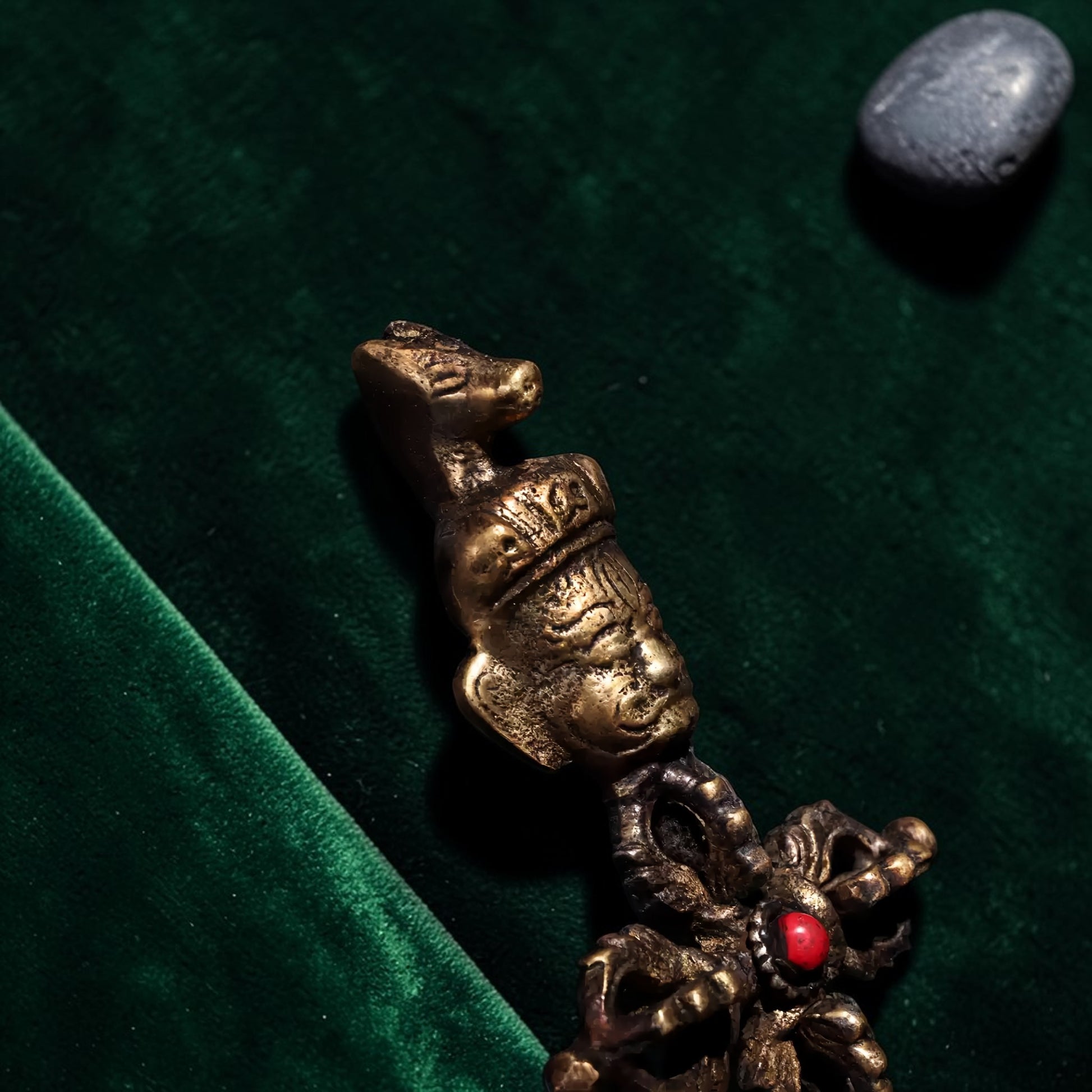 Gem-Inlaid Tibetan Copper Phurba Vajra Display Object reference image 4
