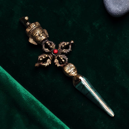 Primary product image of Gem-Inlaid Tibetan Copper Phurba Vajra Display Object
