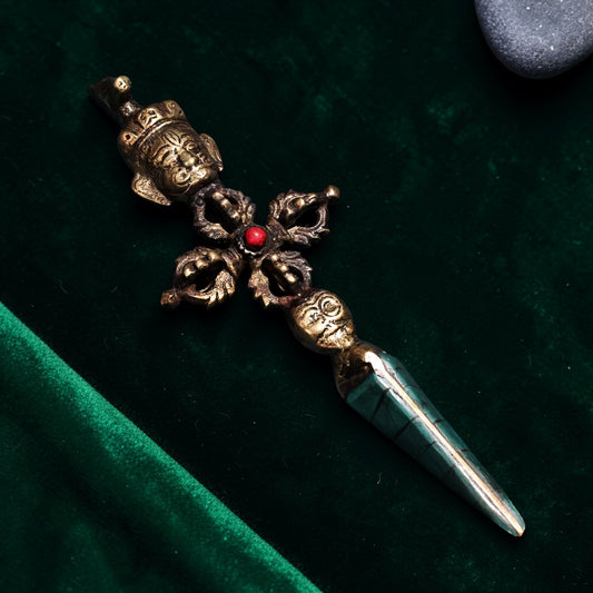 Primary product image of Gem-Inlaid Tibetan Copper Phurba Vajra Display Object