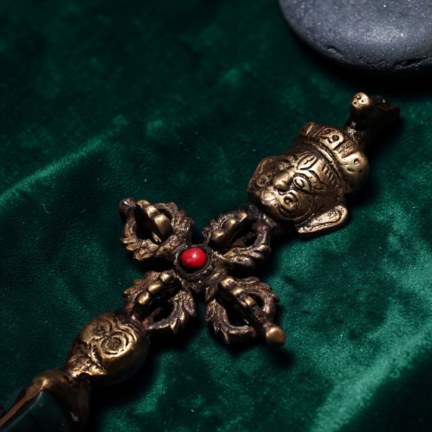 Gem-Inlaid Tibetan Copper Phurba Vajra Display Object gallery view 1