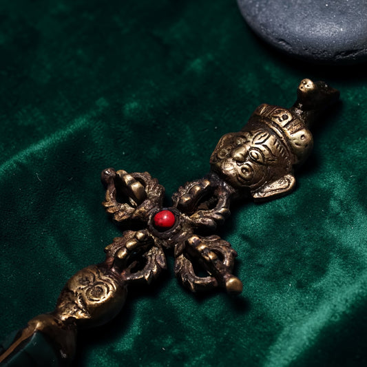 Gem-Inlaid Tibetan Copper Phurba Vajra Display Object gallery view 1
