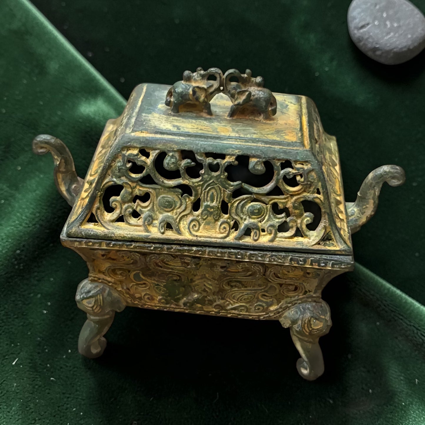 Tibetan Brass Elephant Incense Burner size reference