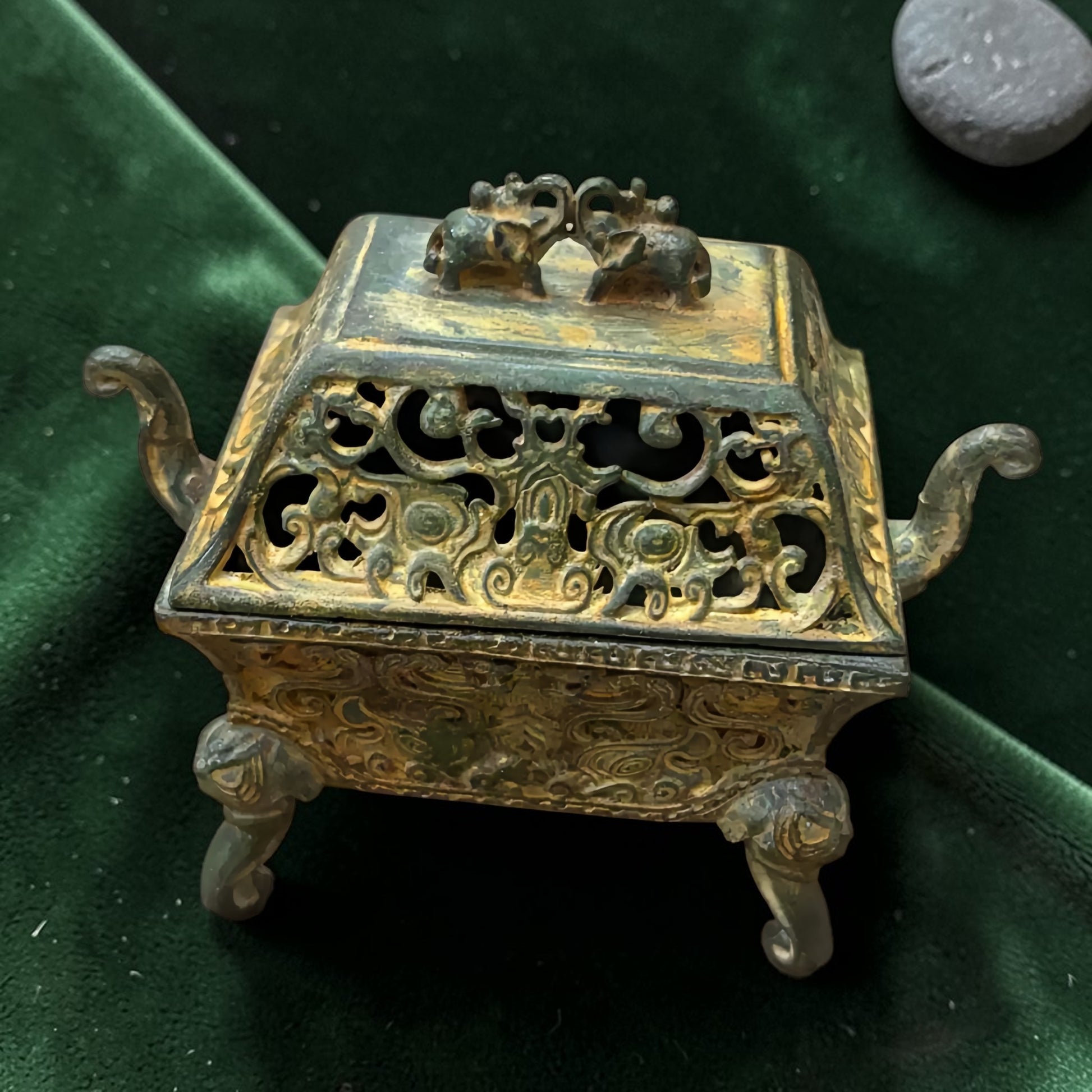 Tibetan Brass Elephant Incense Burner size reference