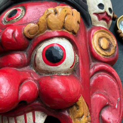 Hand-Painted Buddhist Mask, Brass Wall Accent gallery view 2