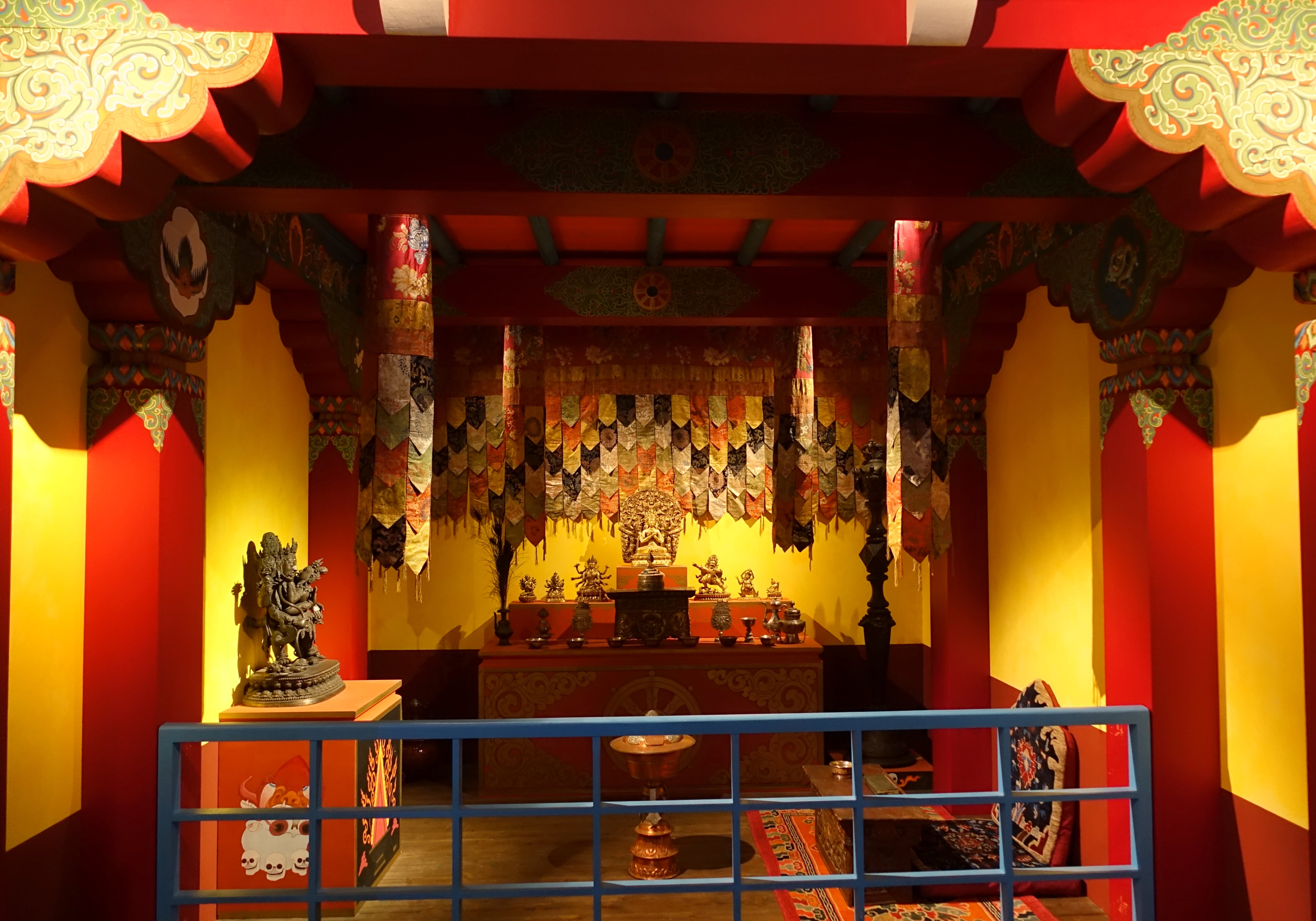 Home altar with Tibetan-inspired ritual objects
